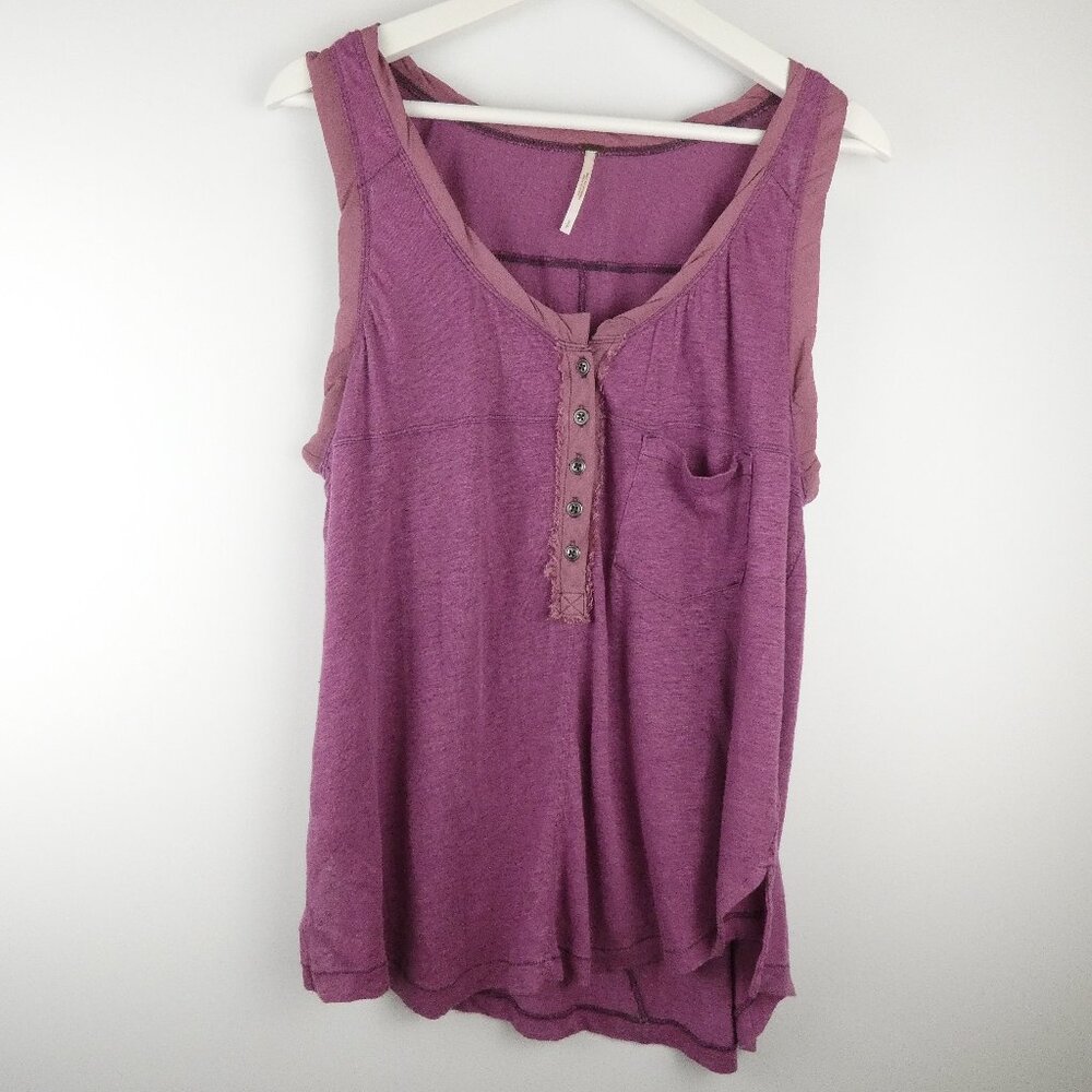 Free People Womens Top Small Purple Tank Love Language Linen Flowy Asymmetrical